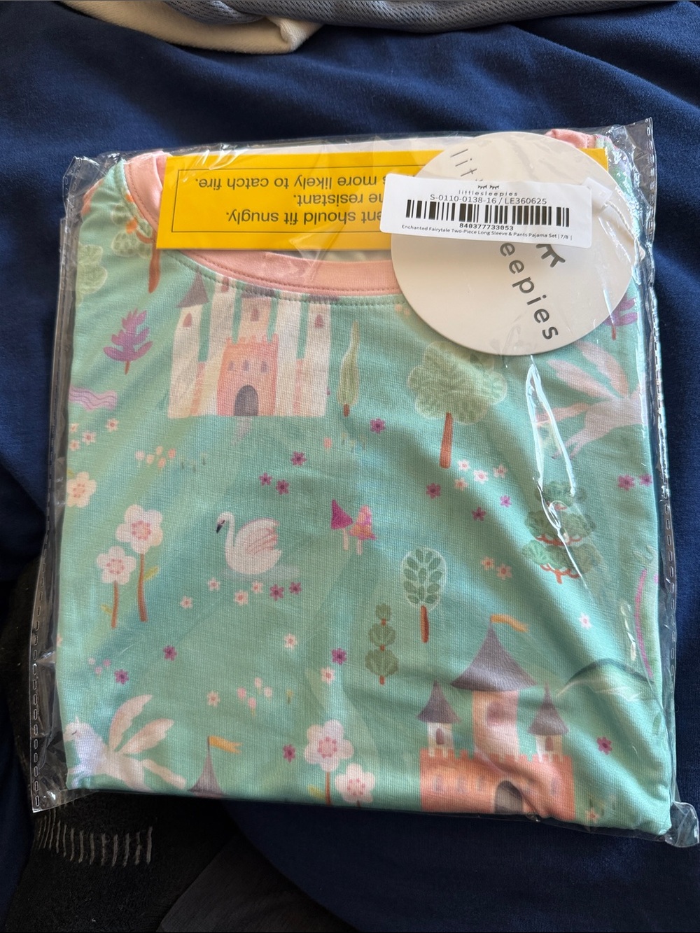 Little Sleepies Mint Castle & Swan Pajama Top with Pink Trim
